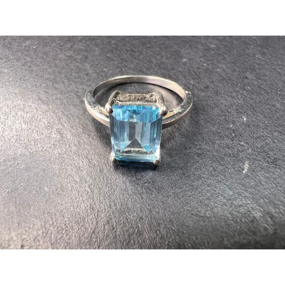 Blue topaz emerald cut sterling silver ring size 7 - Picture 4 of 16